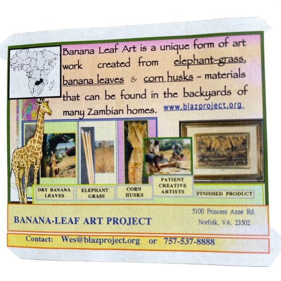 African Handmade Banana Leaf Art Project Art Wall Hanging 17in x 23.5in Signed - Picture 7 of 16